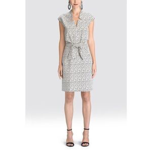 Josie Natori Raindrops Tie Front Sheath Dress in Black White Size 2